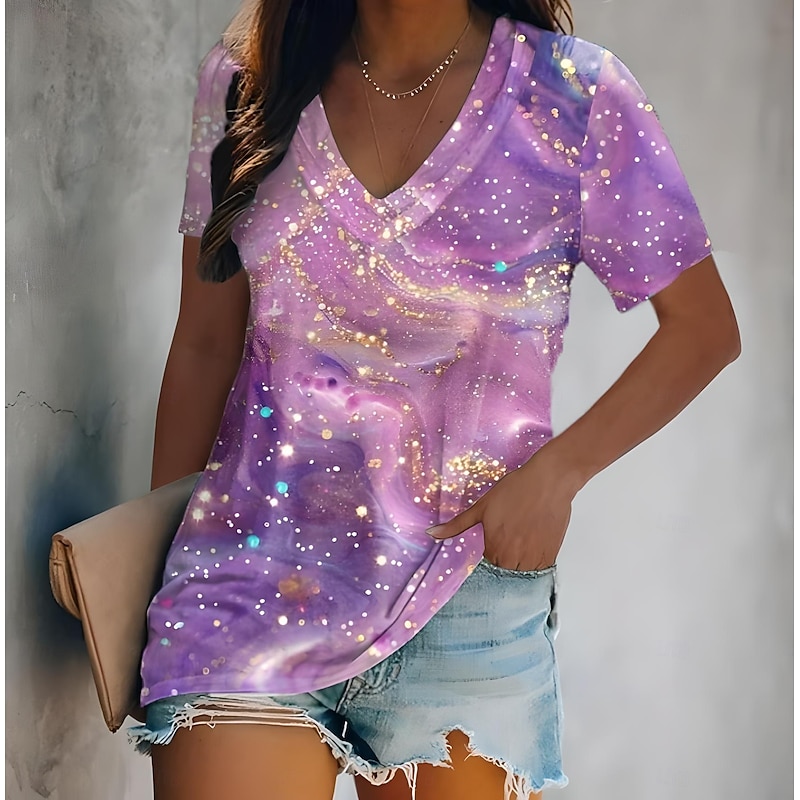 Women's T Shirt Summer Tops Tie Dye Tropical Cute Hawaiian Sleeveless Short Sleeve V Neck Regular Tops Daily Print Pink Blue Purple Green Summer Spring3