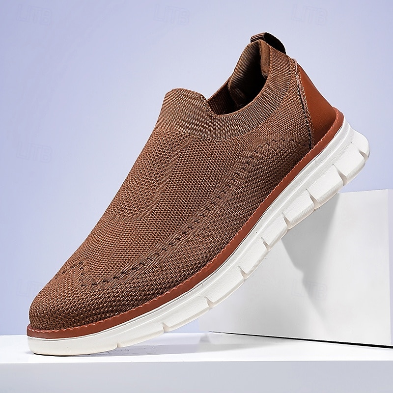 Men's Slip-On Knit Sneakers – Lightweight Breathable Casual Walking Shoes for Summer Travel and Daily Wear