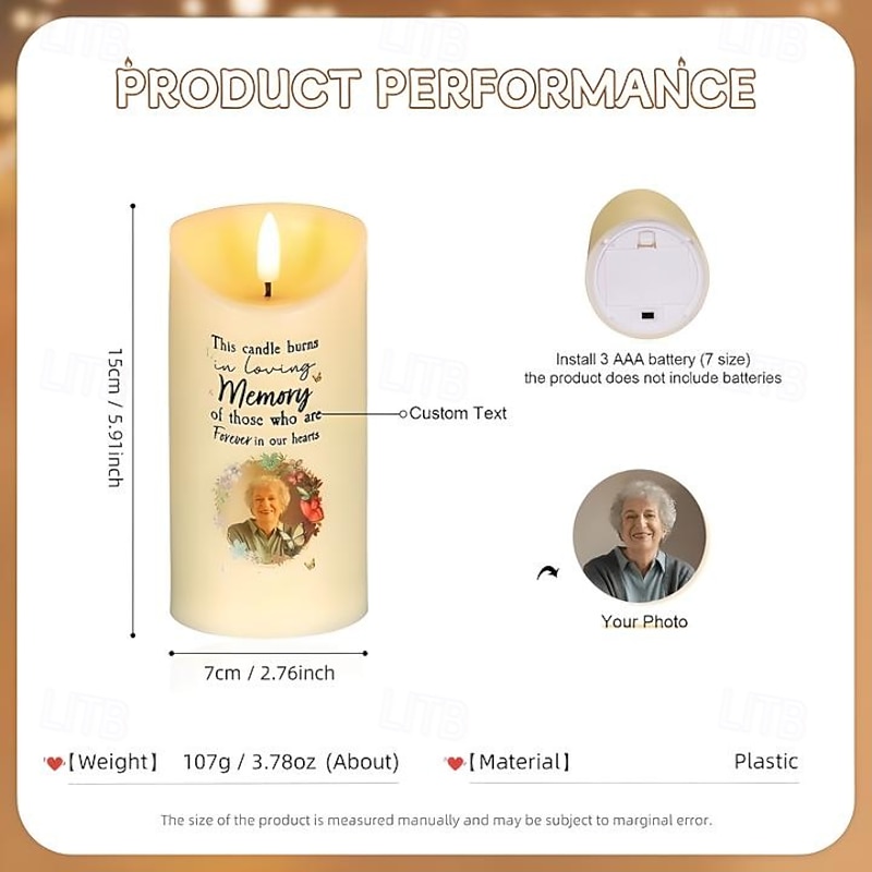 Personalized Memorial LED Candle Custom Photo Sympathy Gifts For Loss Of Loved Ones, This Candle Burns In Loving Memory Elegant Keepsake Light for Bedroom Home Decor Tribute Display4