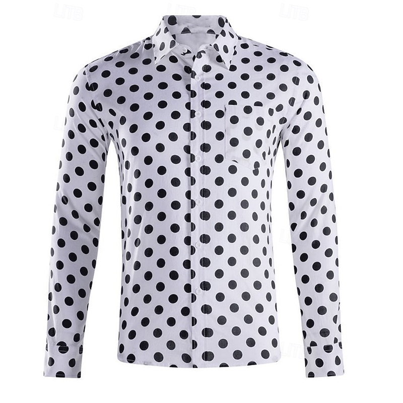 Men's Shirt Summer Shirt Casual Shirt Beach Shirt Button Up Shirt Light Pink Black White Red Black+Gray Long Sleeve Polka Dot Lapel Vacation Hawaiian Button-Down Clothing Apparel Polyester Fashion4