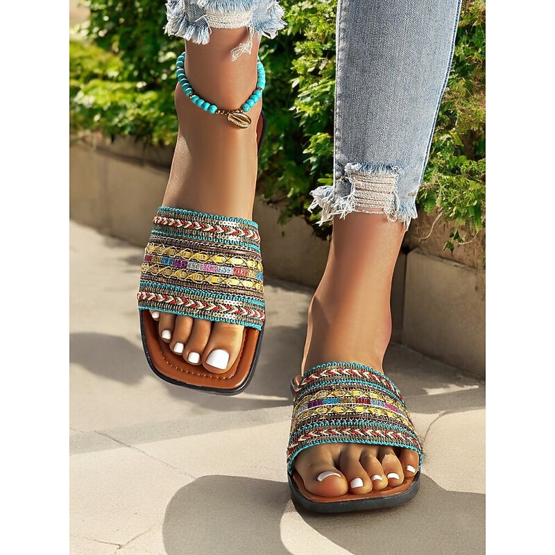 Women's Bohemian Flat Sandals – Colorful Embroidered Straps, Comfortable and Stylish Footwear for Casual Summer Days, Beach, and Vacation3