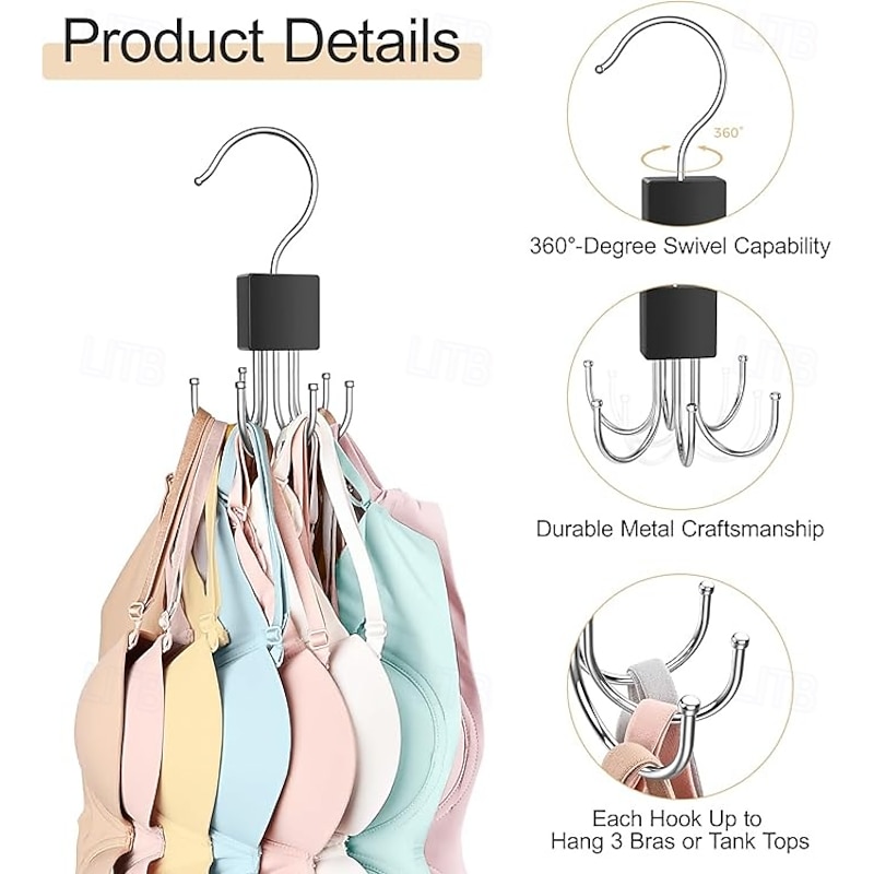 2 Pack Tank Top Hanger Bra Hangers for Closet Organizer Max 36 Storage Capacity Space Saving 360Rotatable Metal Bra Organizer Closet Organizers and Storage for Tank Top Bras Scarf Purse etc.2