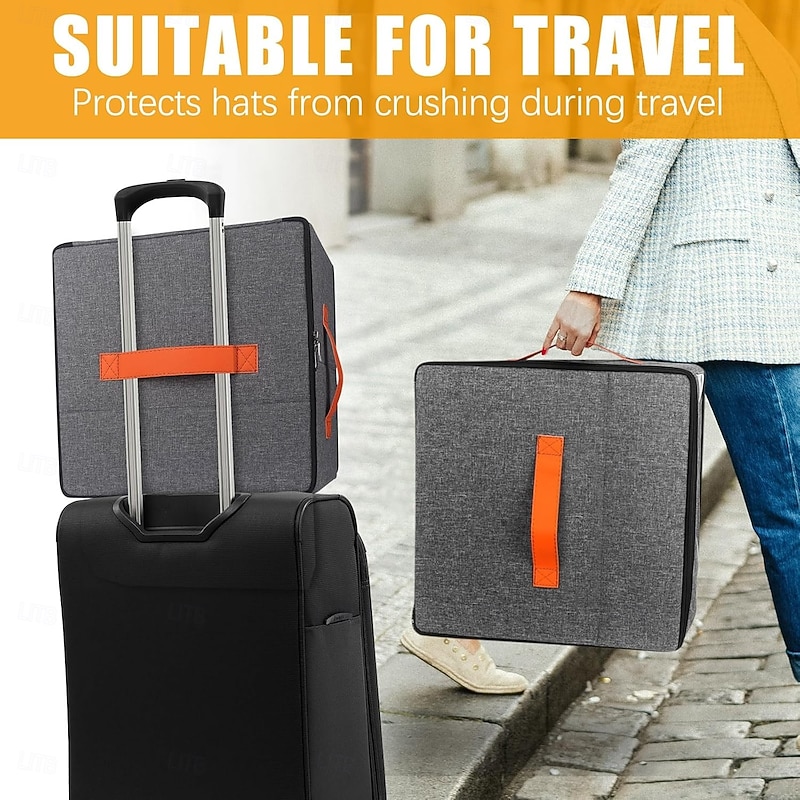 Hat Storage Box  Foldable Hat Organizer with Dustproof Lid, Large Capacity Travel Hat Carrier Case for Cowboy Hats, Wide Brim Hats, and Clothes, Closet Storage Bag4