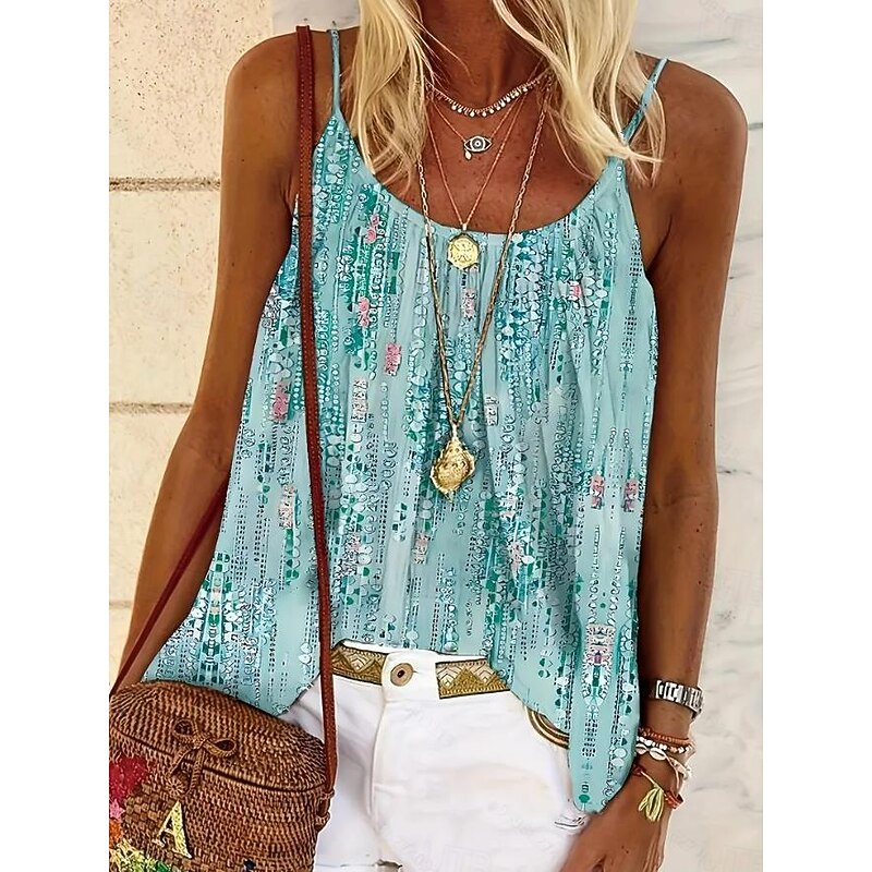 Women's Camisole Tank Top Tie Dye Bohemia Vintage Daily Sleeveless Strap Scoop Neck Regular Tops Daily Backless Print Pink Blue Fuchsia Summer Spring2