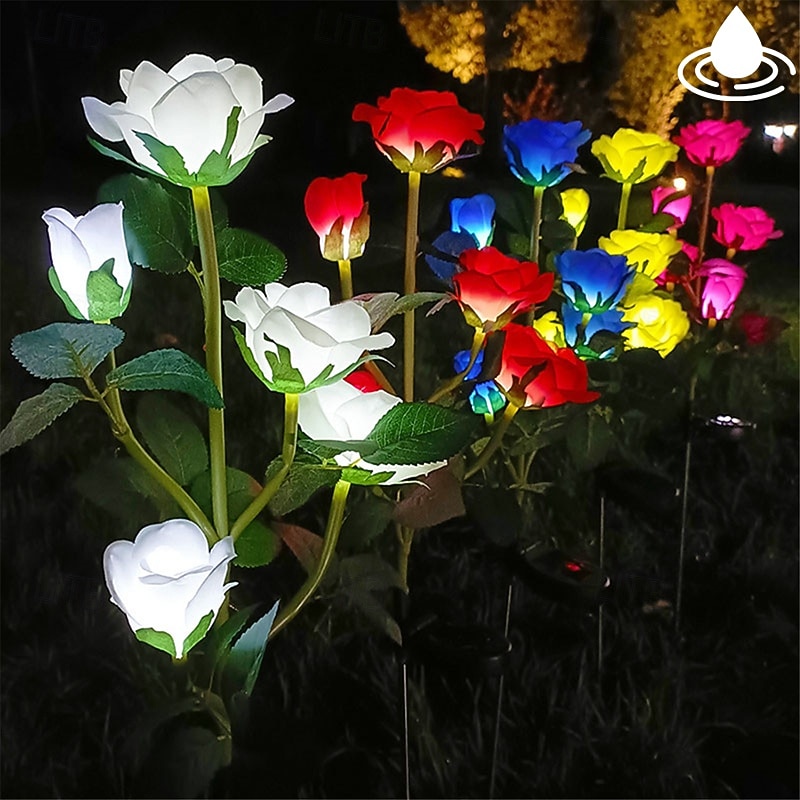 5-Head LED Solar Rose Orchid Flower Light - Waterproof Outdoor Pathway Garden Lamp, Simulation Lawn Light for Wedding, Party & Landscape Decor