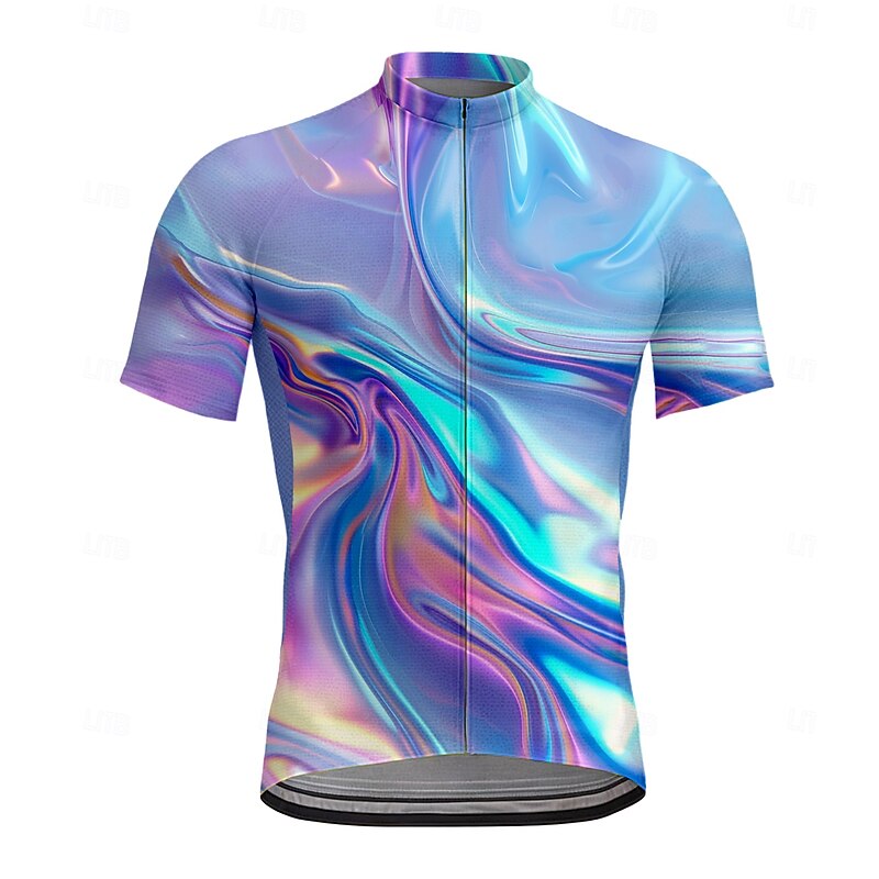 Men's Cycling Jersey Graphic Gradient Short Sleeve Bike Tee Tshirt Top with 3 Rear Pockets Quick Dry Front Zipper Wicking Sports Blue Clothing Apparel
