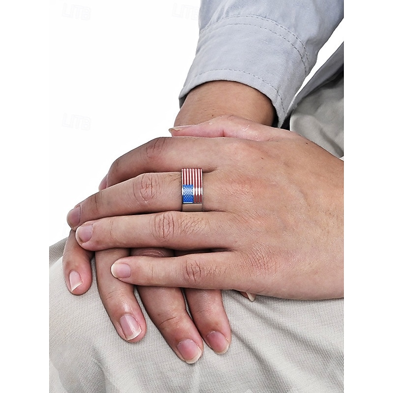 Men's Stainless Steel American Flag Ring – Patriotic Independence Day Jewelry, Wide Band Fashion Statement for Veterans, Military Supporters and USA Pride Events3