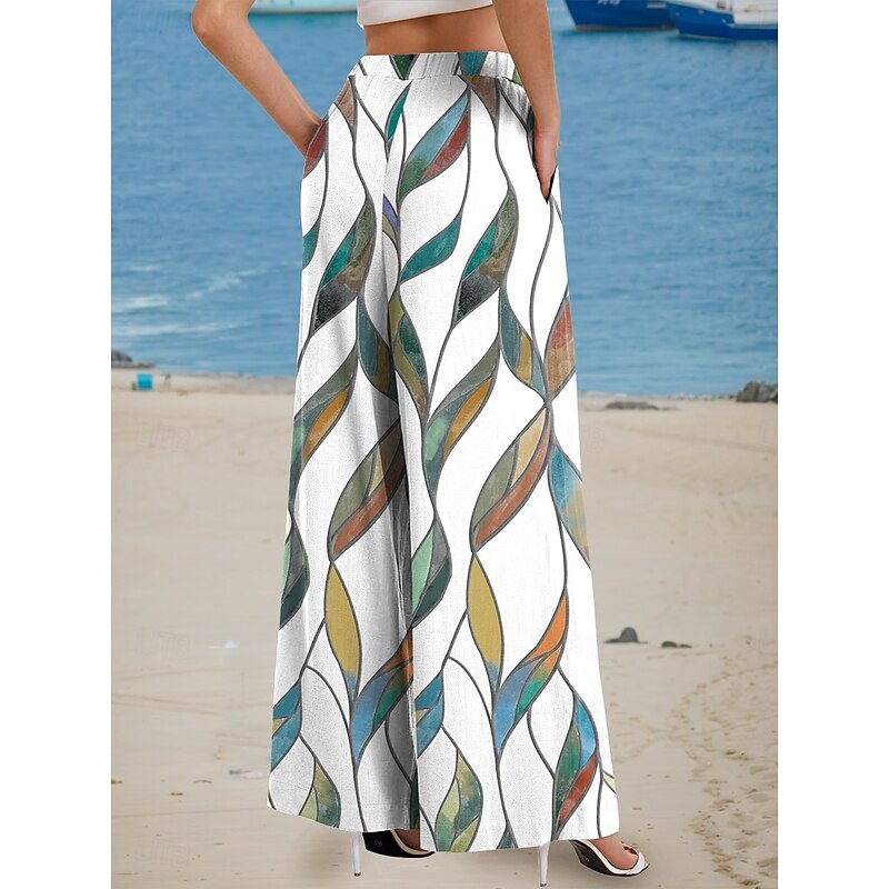 Women's Wide Leg Chinos Vacation Insight Full Length High Waist Floral Graphic Printing Thermal Warm Soft Breathable Micro-elastic Vacation Casual Casual Daily White Summer Spring Loose Fit2