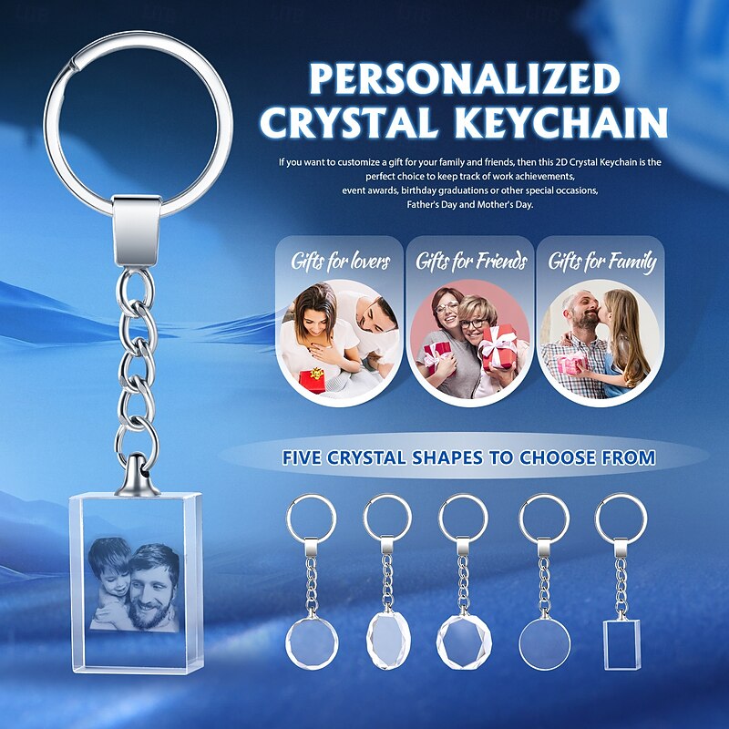 Personalized 2D Crystal Keychain Custom Best Gift for Mom – Custom Photo Engraved Pendant for Wife, Grandparents, Family, or Friends4