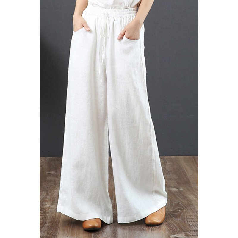 Women's Cotton Linen Shorts Linen-Inspired Pants Cotton Linen Pants Fashion Streetwear Full Length Natural Plain Pocket Elastic Drawstring Design Comfy Comfortable Street Going out Apricot Jacinth