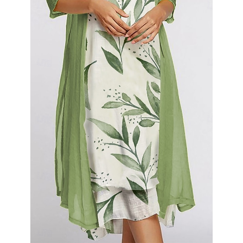 Women's Dress Set Summer Dress Casual Floral Print Midi Dress 3/4 Length Sleeve Crew Neck Outdoor Daily Blue Purple Green Summer Spring Regular Fit3