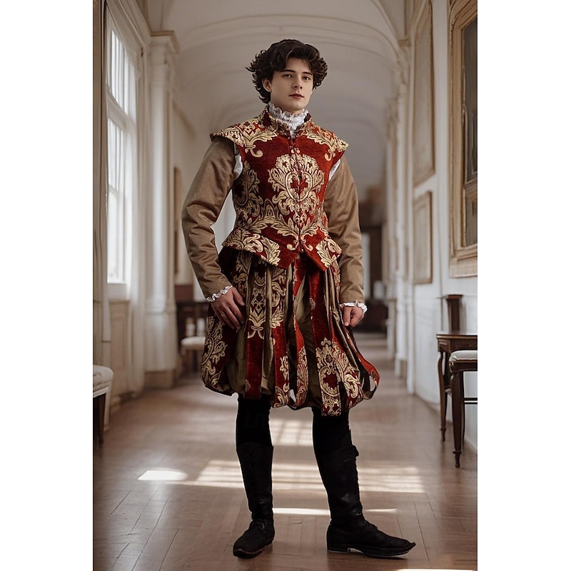 Medieval Renaissance Outfits Prince Celtic Knight Fancy Dress Men's Royal Halloween Carnival Masquerade Performance LARP Ren Faire Adults' Costume