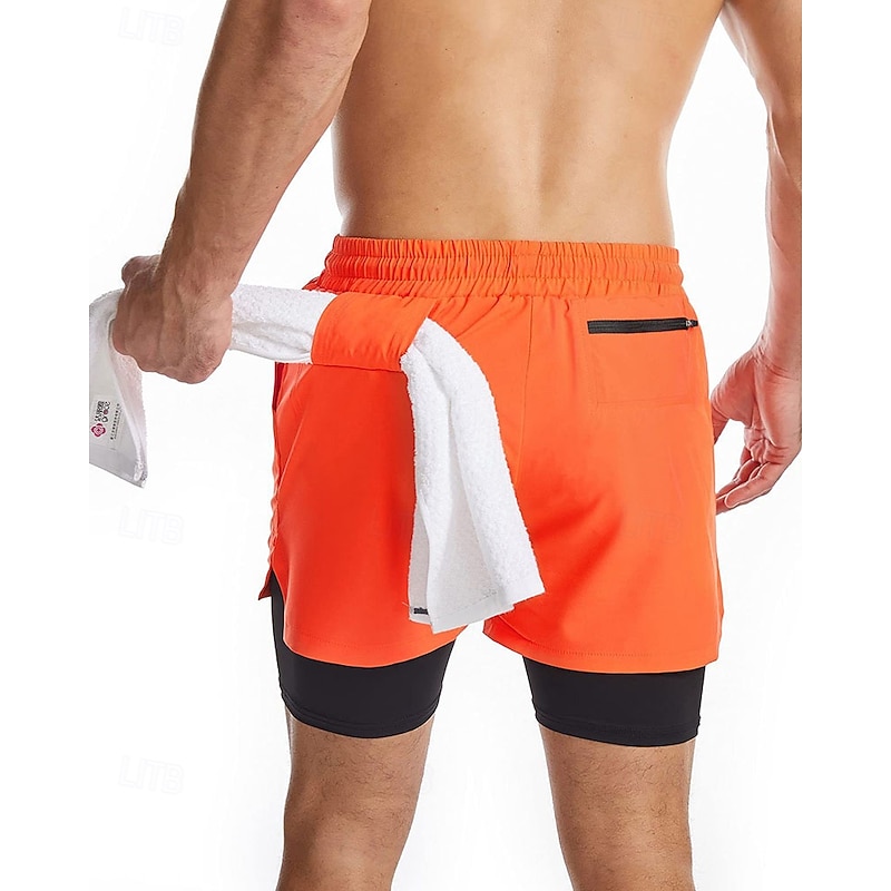 Men's Swim Trunks Swim Shorts Board Shorts Color Block Quick dry Breathable With Compression Liner with Towel Loop Vacation Beach Hawaiian Casual Black3