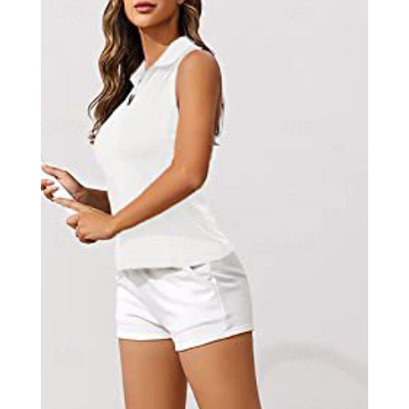 Women's Solid Colored Workout Tank Top Sport Shirt Sports Tank Top Tank Top Sleeveless Zipper Quick Dry Tennis Golf Pickleball Zip Collar Tank Back Black White Pink Spandex Tennis Clothing2
