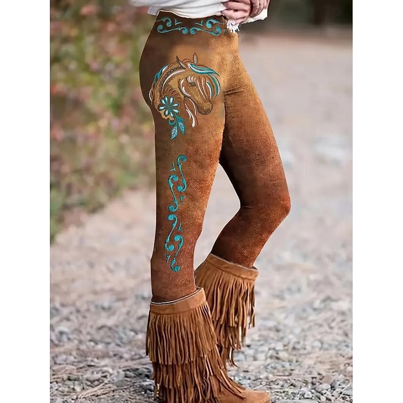 Women's Leggings Vacation Vintage Fashion Ankle-Length High Waist Graphic Stripe Printing Soft Breathable Stretchy Vacation Casual Daily Grey Black Brown Spring Regular Fit