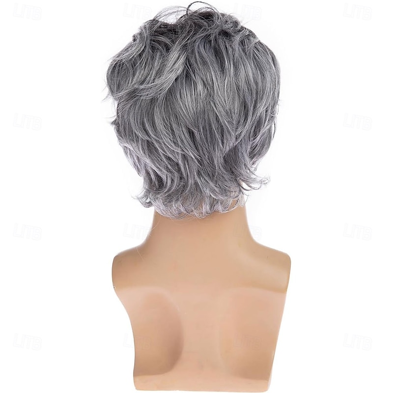 Mens Gray Wig Short Grey Layered Halloween Cosplay Wig Anime Costume Party Hair for Male4