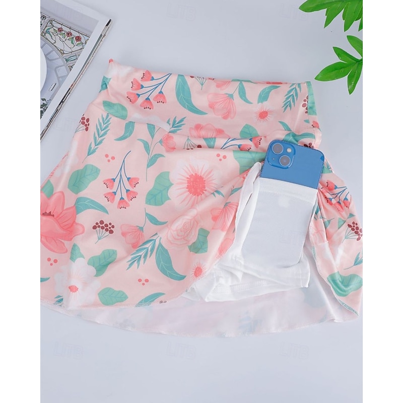 Women's Floral Tennis Skirts with Shorts Pleated Quick Dry Tennis Golf Badminton Skort White Yellow Pink Tennis Clothing3