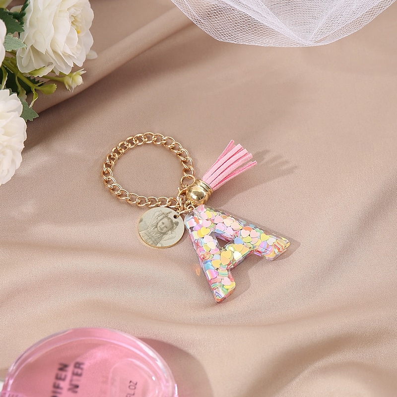 Personalized Initial Photo Charm Tag for Cups, Custom Letter and Picture Keychain, Gift for Family Friends Lovers, Birthday Anniversary Practical Mug ID3