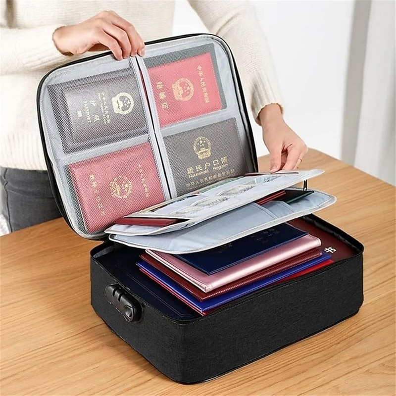 Safe File Storage Box with Lock, Multi-Functional Document Organizer Bag for Certificates, Household Files, Passports, Property Deeds, Business License, ID and Seal Storage Case