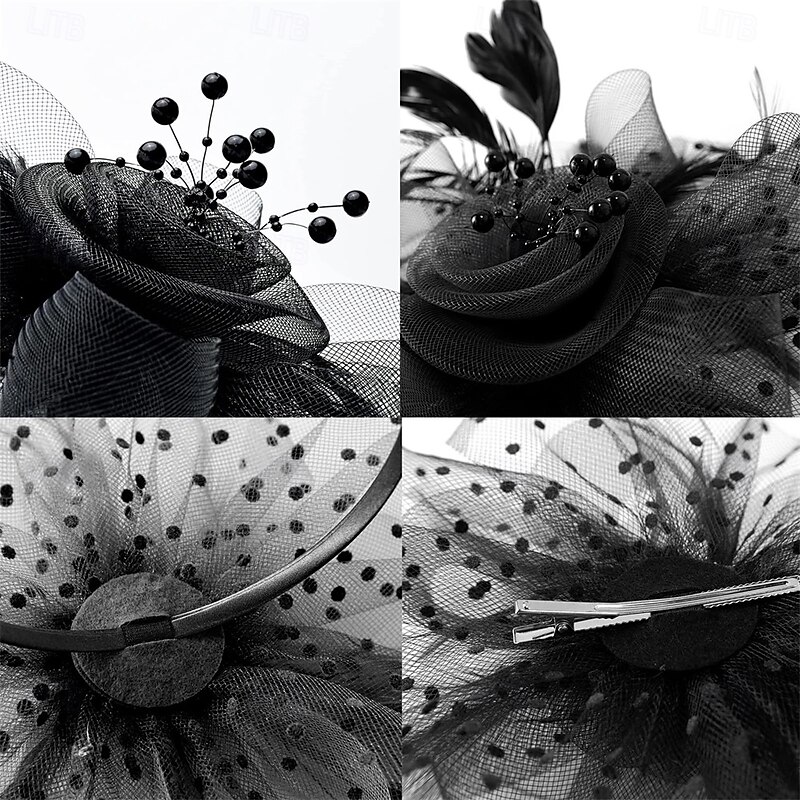 Women Fascinators Hat Tea Party Headwear Kentucky-Derby Headwear with Clip Mesh Veil Headdress for Wedding4