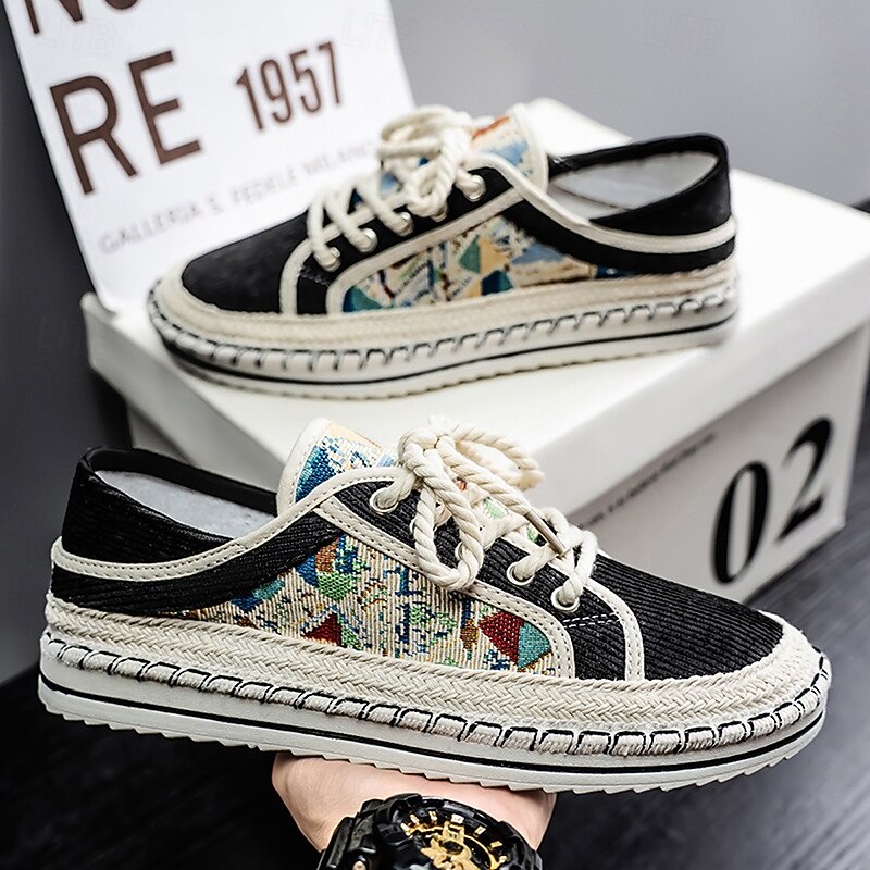 Men's Sneakers - Suede Upper with Colorful Patterns, Hemp - like Rope Sole, Casual Style for Daily Wear & Street Fashion4