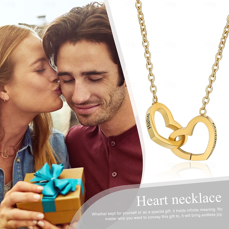 Heart Link Necklace, Personalized Name Pendant, Perfect Gift for Girlfriend Wife Mom, Mother's Day Valentine's Day Christmas Birthday Anniversary, Elegant Everyday or Special Occasion Accessory3