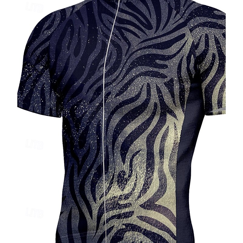 Men's Cycling Jersey Graphic Animal Fur Pattern Short Sleeve Bike Tee Tshirt Jersey Top with 3 Rear Pockets UV Resistant Quick Dry Front Zipper Reflective Strips Sports Navy Blue Clothing Apparel3