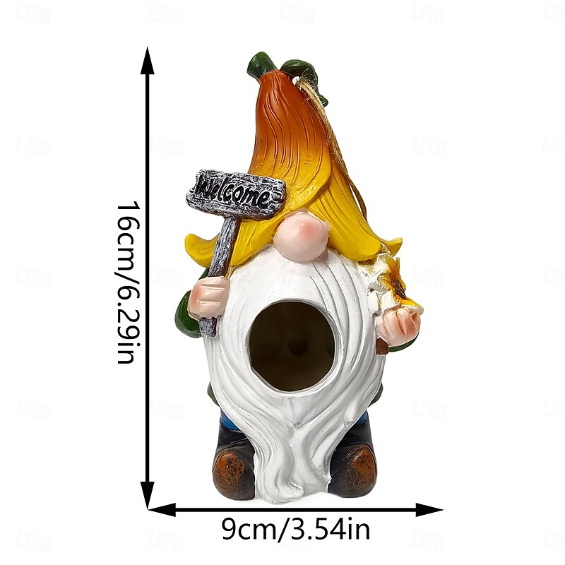 Resin Gnome Bird Feeder Hanging Decor, White-Bearded Garden Gnome Birdhouse for Outdoor Yard, Balcony, Tree, Patio Bird Nest Ornament2