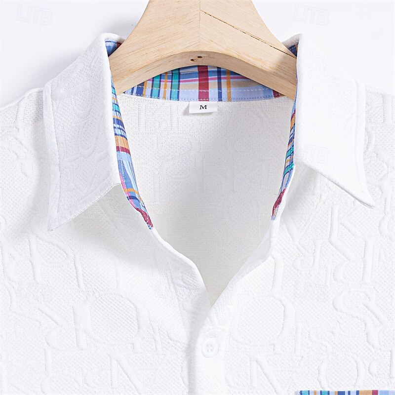 Men's Shirt Summer Shirt Casual Shirt Beach Shirt Button Up Shirt White Short Sleeve Solid / Plain Color Lapel Vacation Hawaiian Clothing Apparel Polyester Fashion Casual Comfortable Pocket4