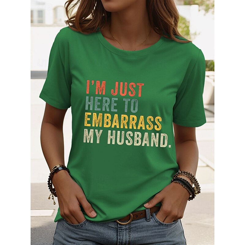 Women's Funny T Shirt Graphic Letter Vintage Stylish Casual Short Sleeve Crew Neck Regular Tops Daily Weekend Print Black Blue Purple Green Summer2