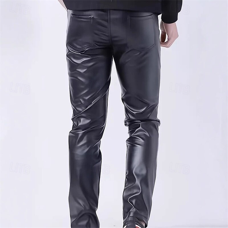 Men's Trousers Chinos Summer Pants Faux Leather Shorts Pocket Plain Comfort Breathable Vacation Daily Holiday Holiday Casual Black3