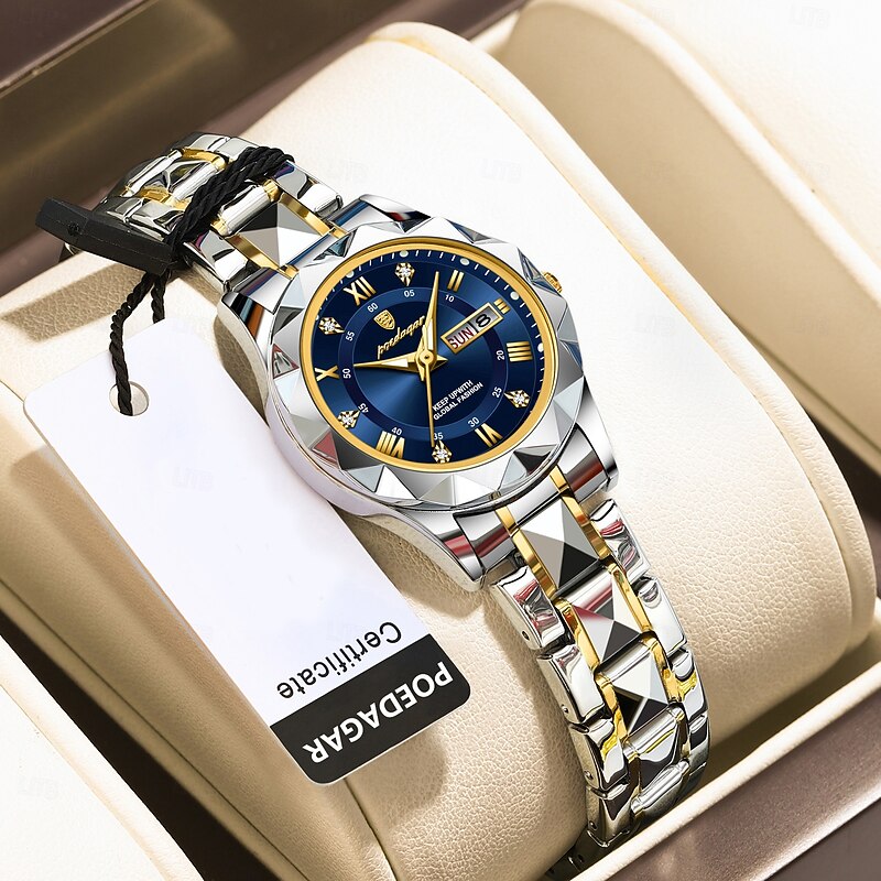 Women Quartz Watch Wrist Watch Retro Vintage Wristwatch LED Back Light Waterproof Stainless Steel Strap Watch2