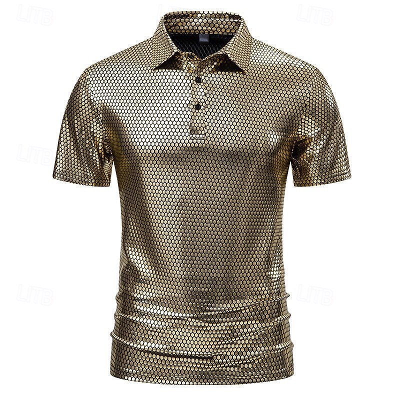 Retro Vintage 1980s T-shirt Polo Shirt Disco Shiny Latex Patent Metallic Fancy Dress Men's Halloween Carnival Pride Parade Pride Month Adults' T-shirt Summer2