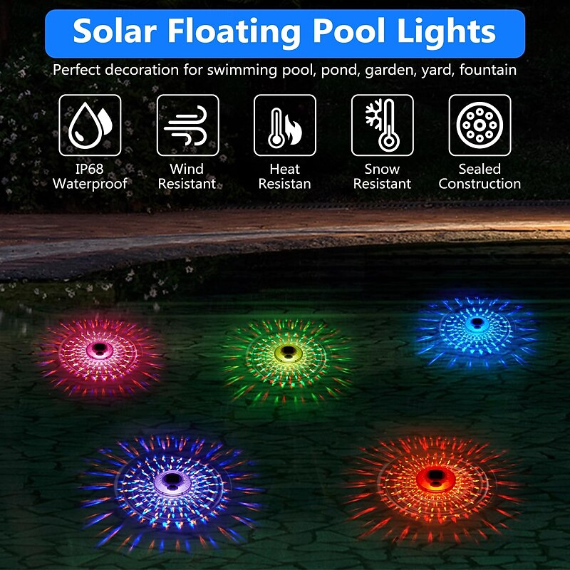 1 Pc Outdoor Waterproof Solar RGB Pool Chlorine Floater Remote Control for Colorful Variable Light Floating Light Fountain Pool Water Float Light4