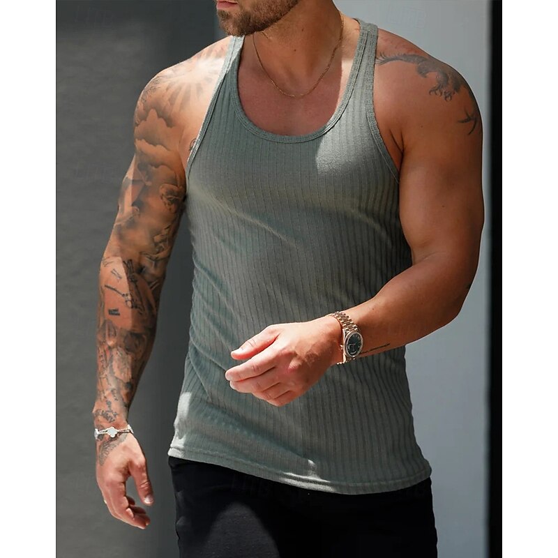 Men's Tank Top Vest Top Undershirt Sleeveless Shirt Sleeveless U Neck Summer Plain Fashion Designer Vacation Street Going out Light Pink Black Pink Top Tee for Men2