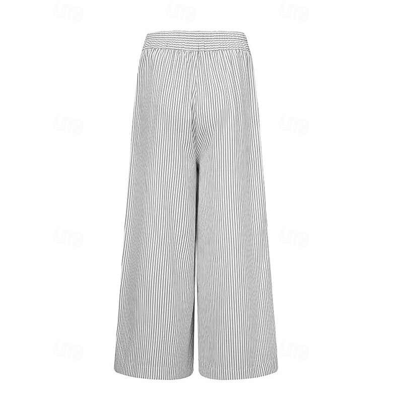 Women's Culottes Wide Leg Slacks Pants Trousers Fashion Streetwear Full Length Natural Striped Pocket Elastic Waist Comfy Outdoor Comfortable Street Going out Black White Blue Summer Regular Fit3
