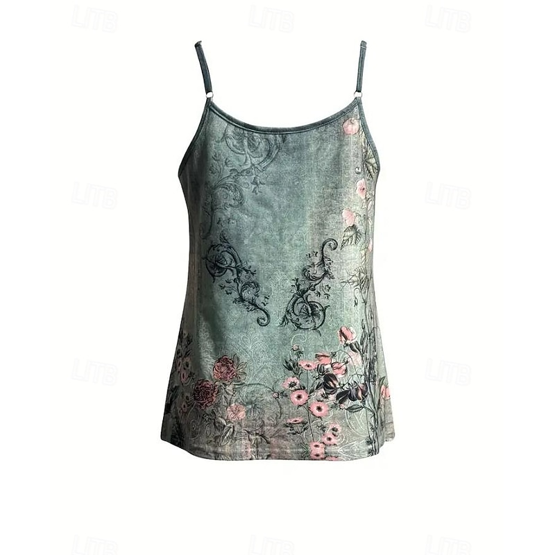 Women's Blouse Floral Graphic Bohemia Daily Hawaiian Sleeveless Strap Regular Tops Daily Print Backless Pink Blue Green Gray Summer Spring3