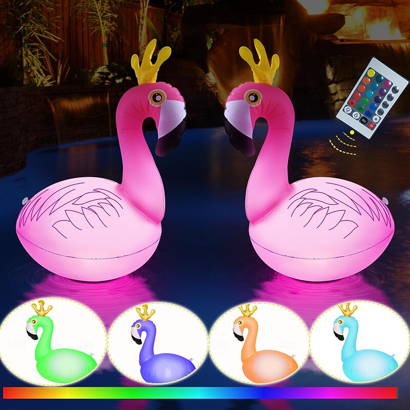 1 Pc outdoor solar RGB color changing crown flamingo swimming pool floating light, 28 key remote control to control pool landscape light