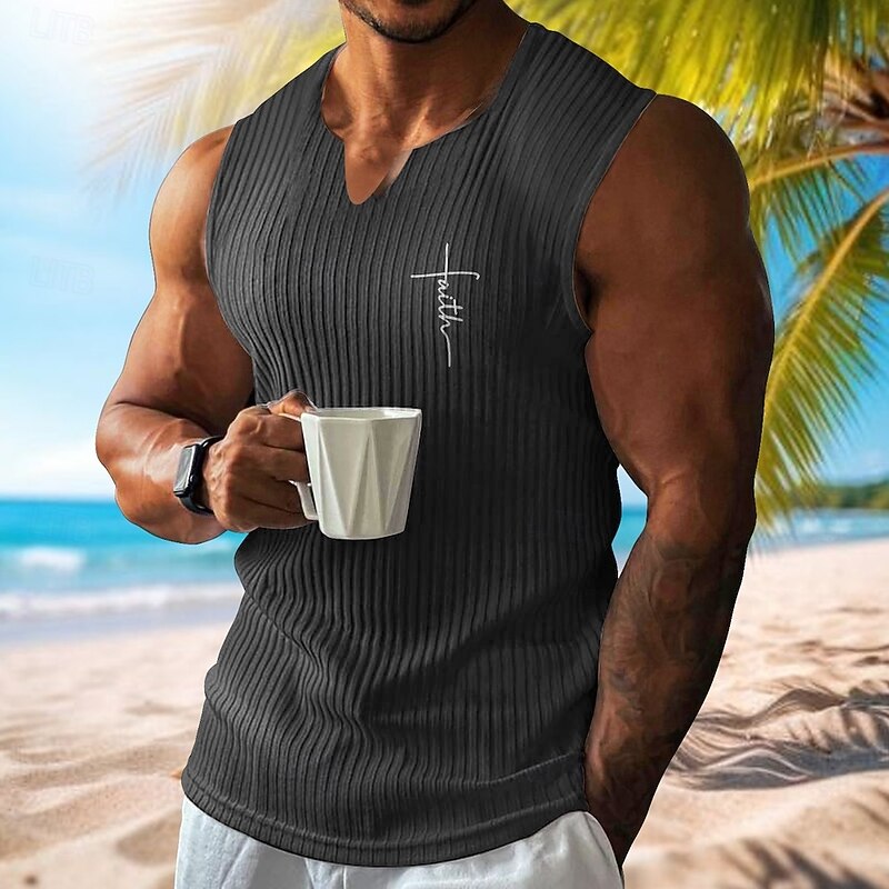 Men's Vest Top Undershirt Sleeveless Shirt Sleeveless V Neck Spring & Summer Pattern Fashion Designer Vacation Street Going out White Wine Dark Gray Top Tee for Men4