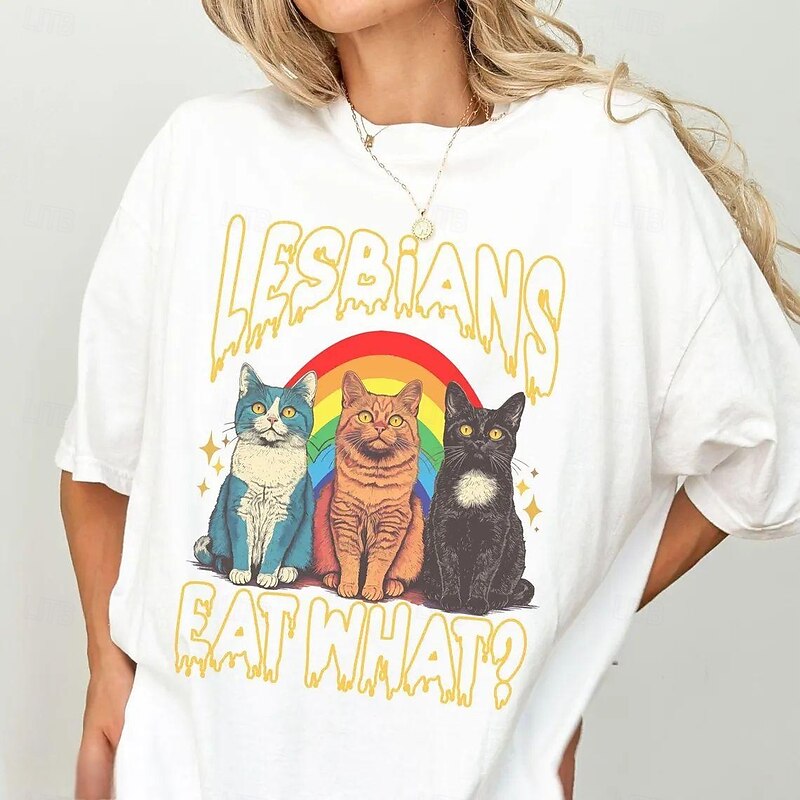 Rainbow Cat LGBTQ Lesbians Eat What T-shirt Pride Shirts Pride Graphic For Couple's Men's Women's Adults' Masquerade Hot Stamping Pride Parade Pride Month3
