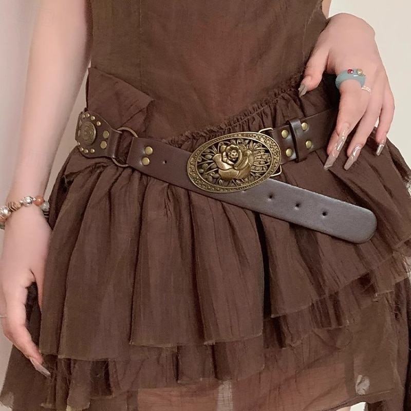 Women's Belt PU Coffee Waist Belt Street Weekend Floral3