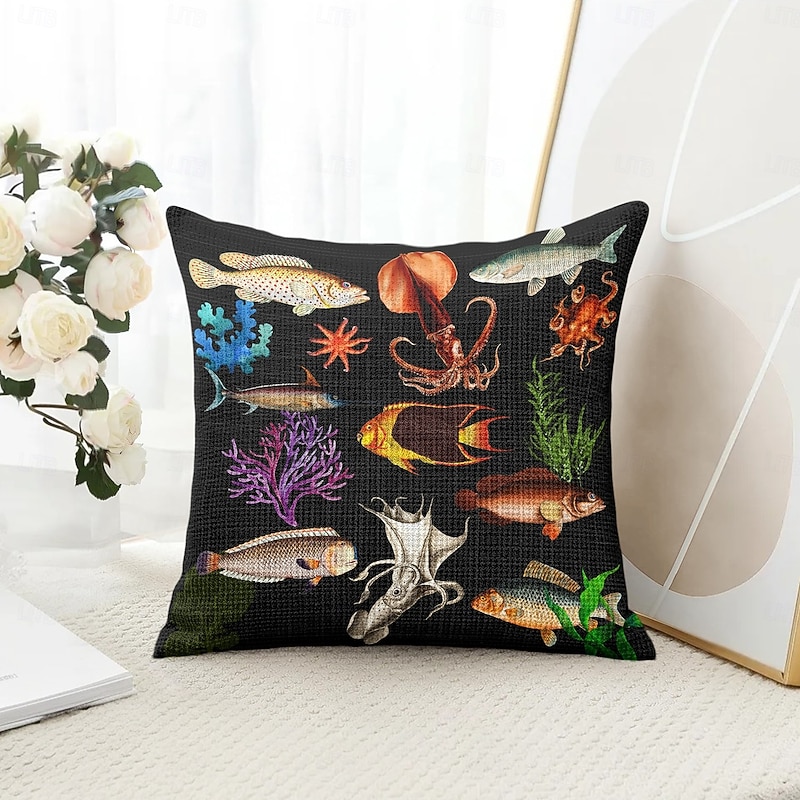Ocean Fishes Decorative Toss Pillows Cover 1PC Soft Square Couch Cushion Case Pillowcase for Bedroom Livingroom Sofa Chair