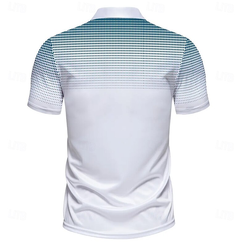 Men's Dot Geometic Polo Short Sleeve Polo Shirts Collared Shirts Casual School Outdoor Athleisure Daily Wear 3D Print Summer Light Blue-White2