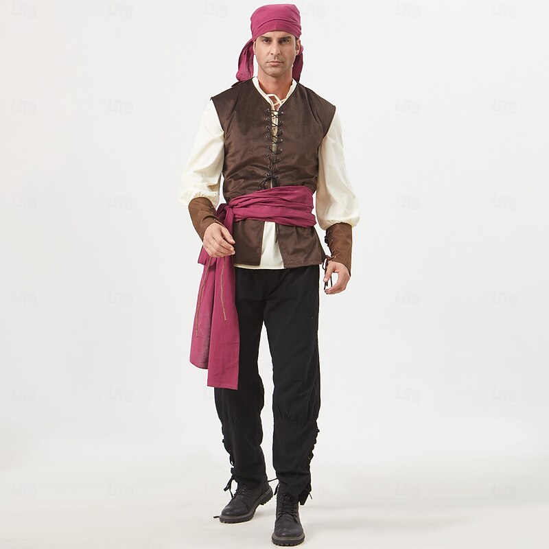 Medieval Renaissance Outfits Halloween Group Couples Costumes Pirate Viking Fancy Dress Men's Women's Pirate Halloween Carnival Performance LARP Ren Faire Adults' Vest Shirt Pants4