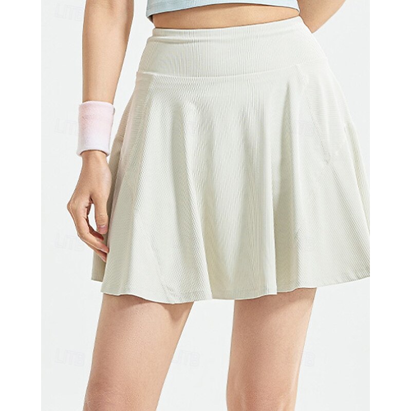 Women's Solid Colored Tennis Skirts Tennis Skirts with Shorts Pleated Side Pockets Stretchable Tennis Golf Pickleball Bottoms Black Ivory Light Green Spandex Tennis Clothing2