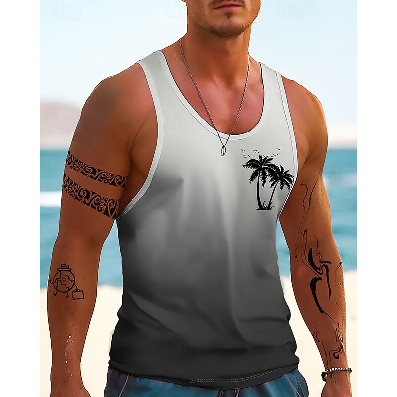 Men's Tank Top Vest Top Undershirt Sleeveless Shirt Sleeveless Crewneck Summer Gradient Fashion Designer Vacation Street Going out Dark Navy Blue Orange Top Tee for Men4