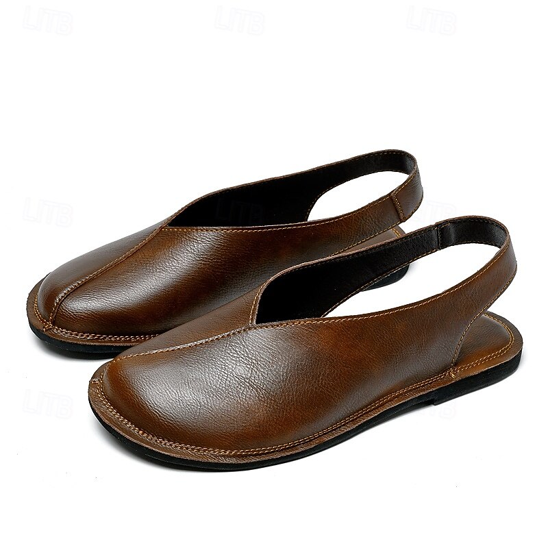 Men's Brown Slip-On Faux Leather Sandals – Casual Everyday Footwear for Warm Weather3