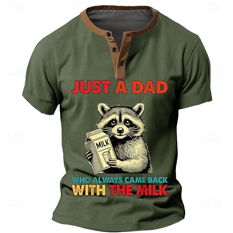 Men's Koala Funny Slang T Shirt Henley Shirt Short Sleeve Designer Retro Vintage Casual Street Casual Daily Summer Spring Army Green Black Blue Henley Henley T-Shirt2