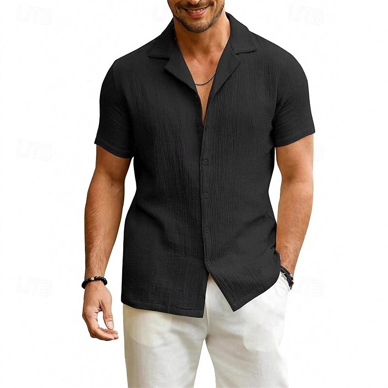 Men's Shirt Summer Shirt Casual Shirt Beach Shirt Button Up Shirt Black White Sky Blue khaki Gray Short Sleeve Plain Lapel Vacation Hawaiian Clothing Apparel Polyester Fashion Casual Comfortable4