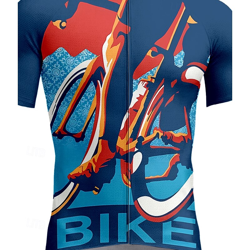 Men's Cycling Jersey Graphic Geometric Letter & Number Short Sleeve Bike Tee Tshirt Jersey Top with 3 Rear Pockets UV Resistant Quick Dry Front Zipper Reflective Strips Sports Blue Clothing Apparel3